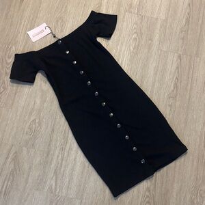 NWT Missguided Black Off-Shoulder Buttoned Mini Dress